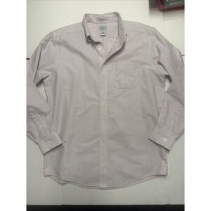 L.L. Bean White Pink Striped Button Down Long Sleeve Shirt Size 16-34 Cotton